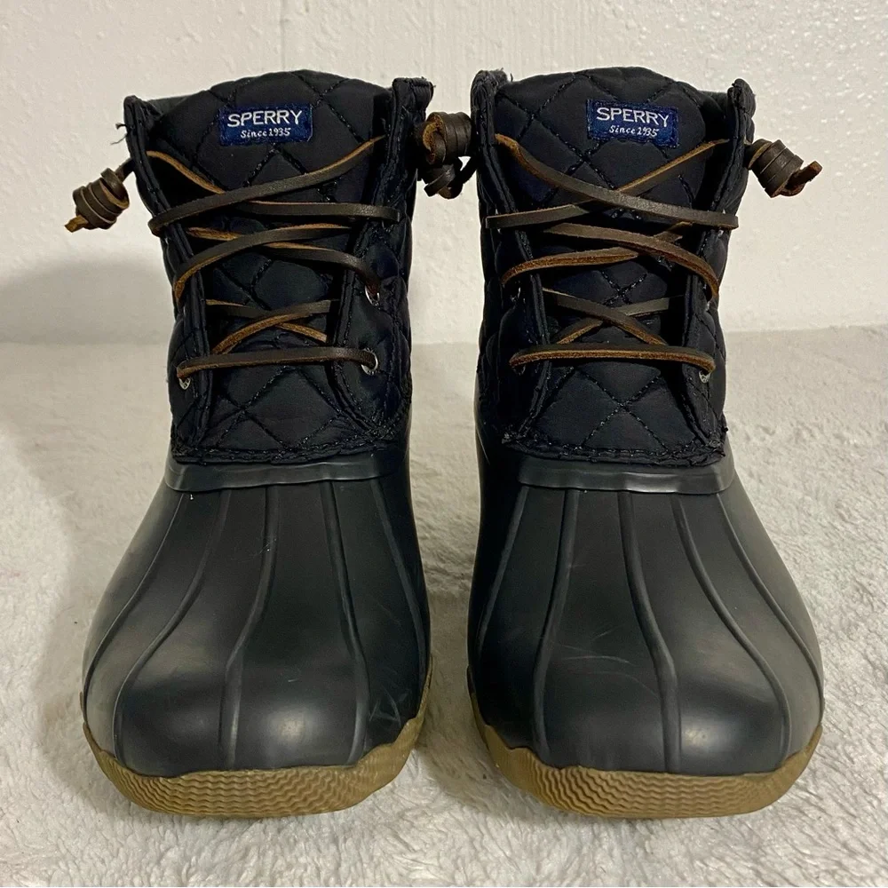 Sperry Black Saltwater Quilted Duck Boots Big Girls Size 6 Side Zip